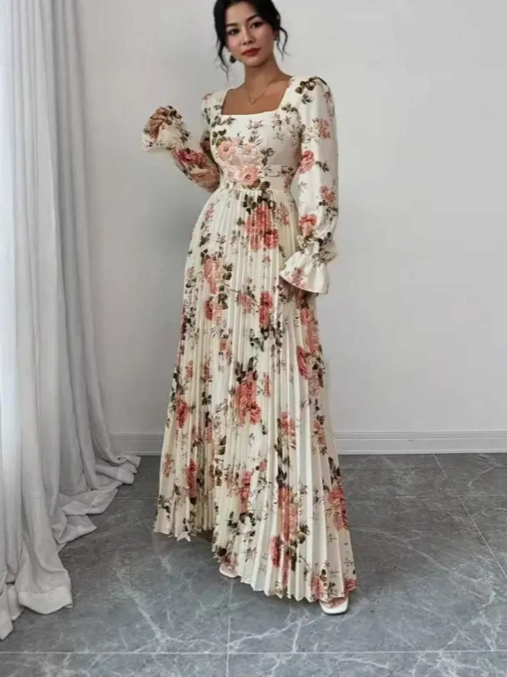 Zara Romantic Summer Floral Print Ruffle Sleeve Pleated Long Dress - Picture 4 of 6